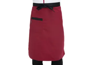红色黑带厨师围裙（可定制公司LOGO印刷或刺绣）款号：HBJS