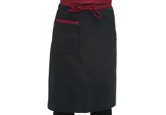 黑色红带厨师围裙 （可定制公司LOGO印刷或刺绣）款号：HBJS 黑色红带